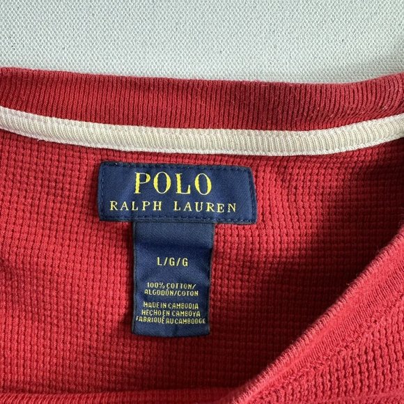 Polo Ralph Lauren‎ Men's Red Waffle Knit Thermal Longsleeve  Shirt Size Large - Picture 9 of 9